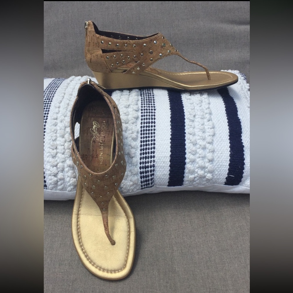 DONALD J PLINER Cork Wedge Sandal with Gold Studs